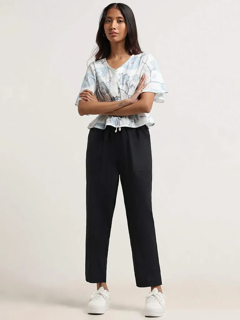 Bombay Paisley Black Blended Linen Pants