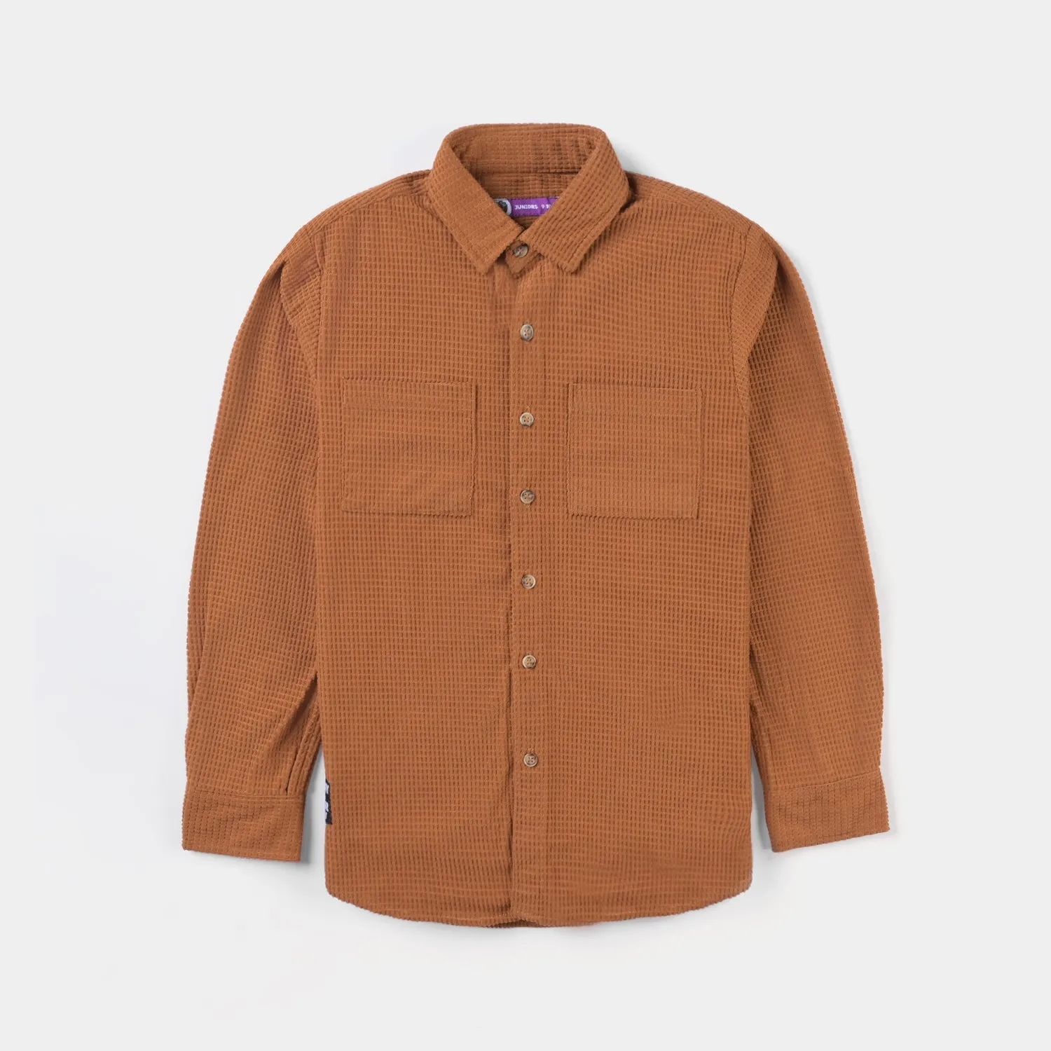 Boys Corduroy Casual Shirt F/S (Here comes fun)-BROWN