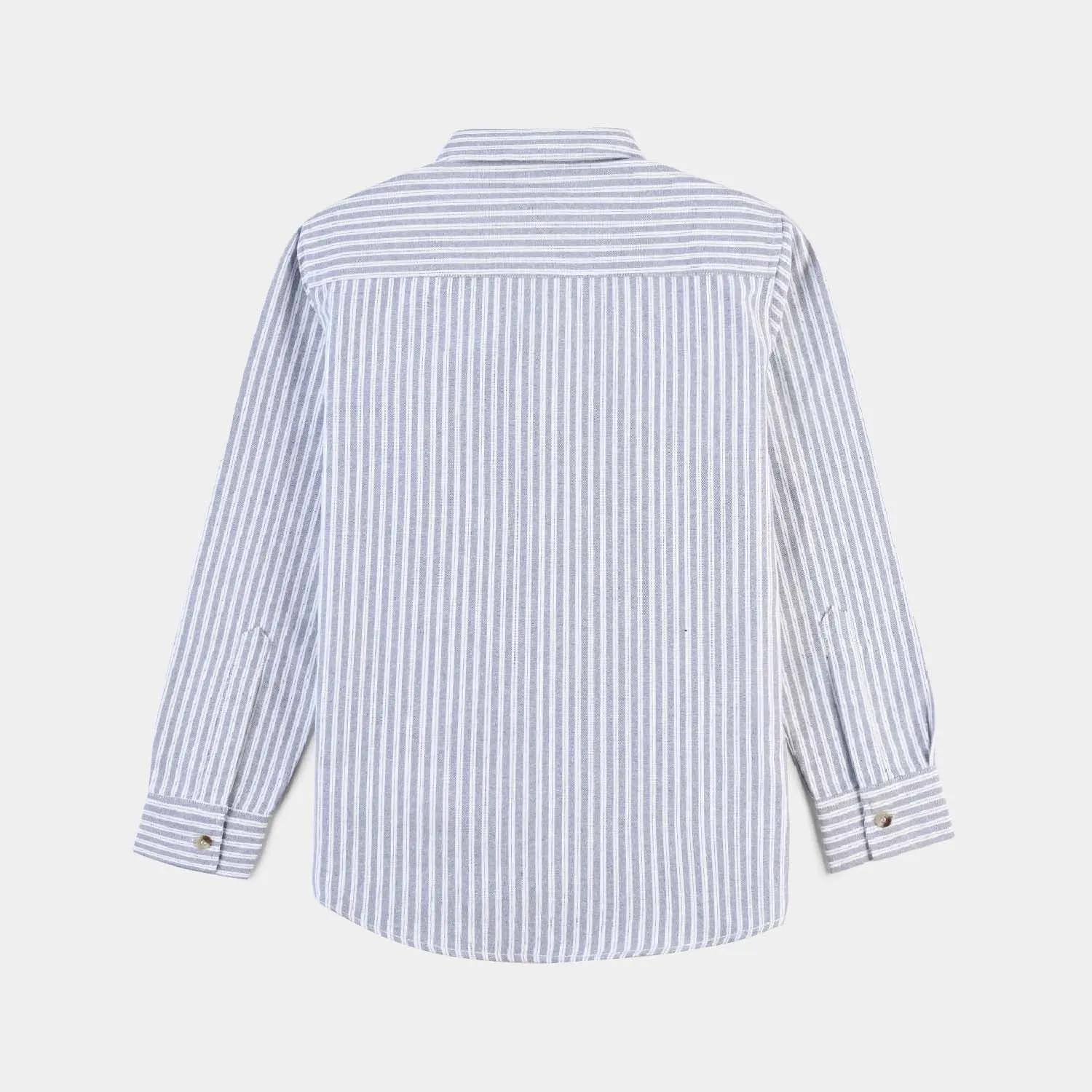 Boys Yarn Dyed Casual Shirt (All About Having Fun)-Whte.Stripe