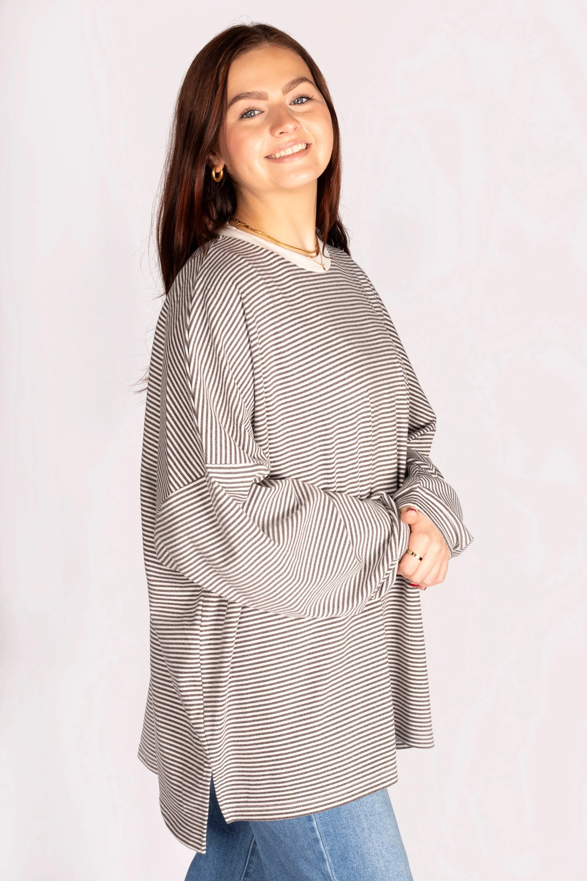 Charcoal Striped Oversized Tee