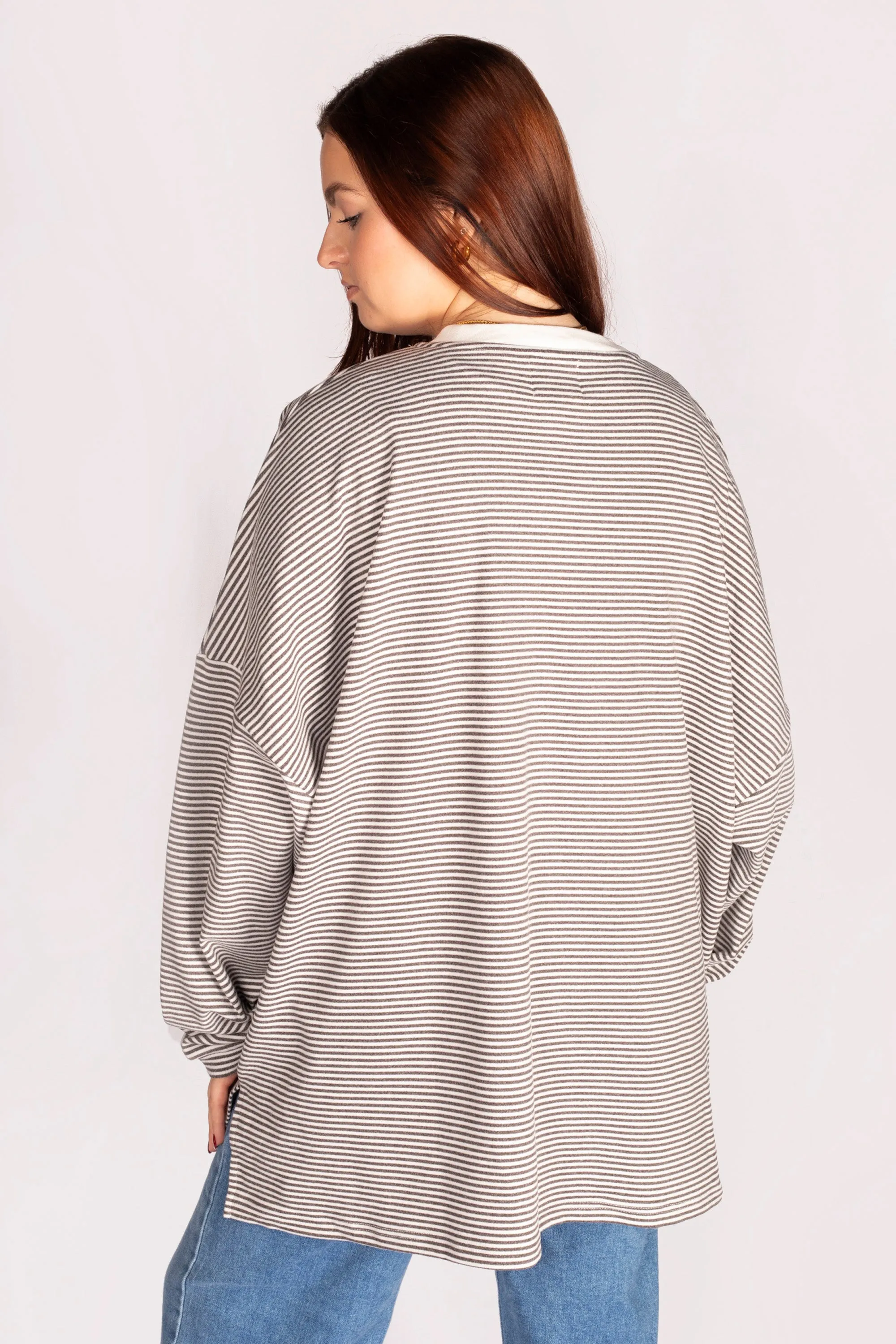 Charcoal Striped Oversized Tee