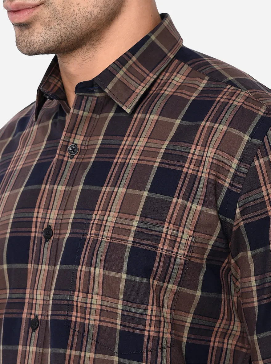 Cocoa Brown Checked Slim Fit Casual Shirt | JadeBlue