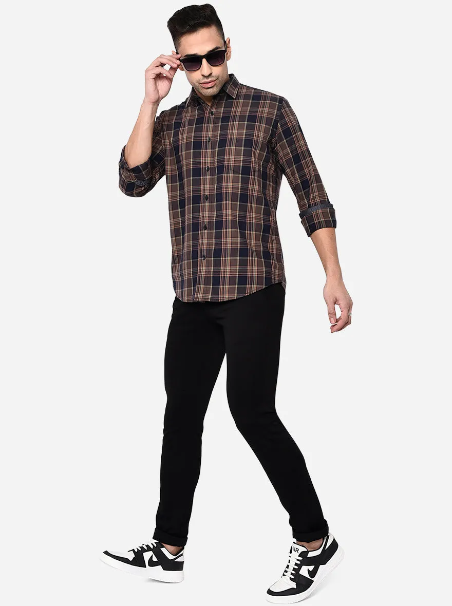 Cocoa Brown Checked Slim Fit Casual Shirt | JadeBlue