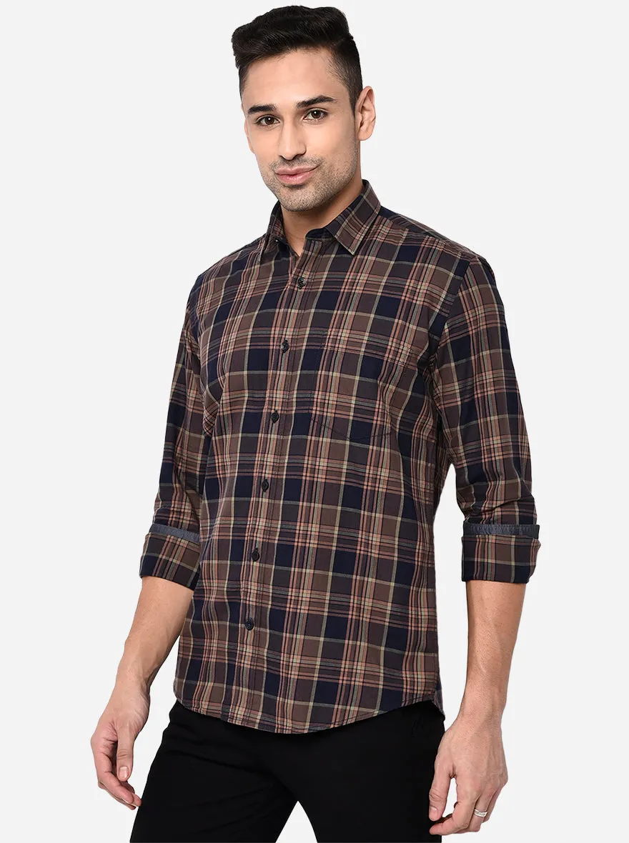 Cocoa Brown Checked Slim Fit Casual Shirt | JadeBlue