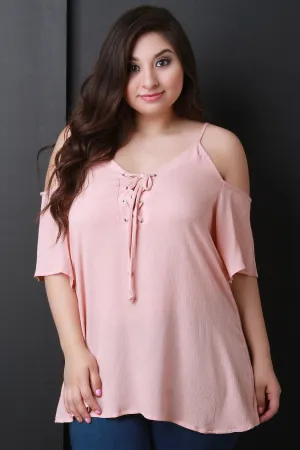 Cold Shoulder Lace Up Flowy Top