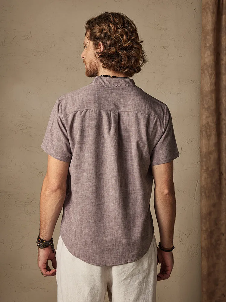 Cotton Linen Style Short Sleeve Simple Shirt