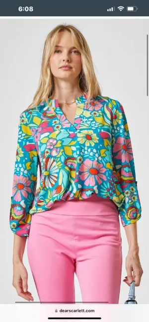 Dear Scarlett Turquoise Floral Lizzy Top