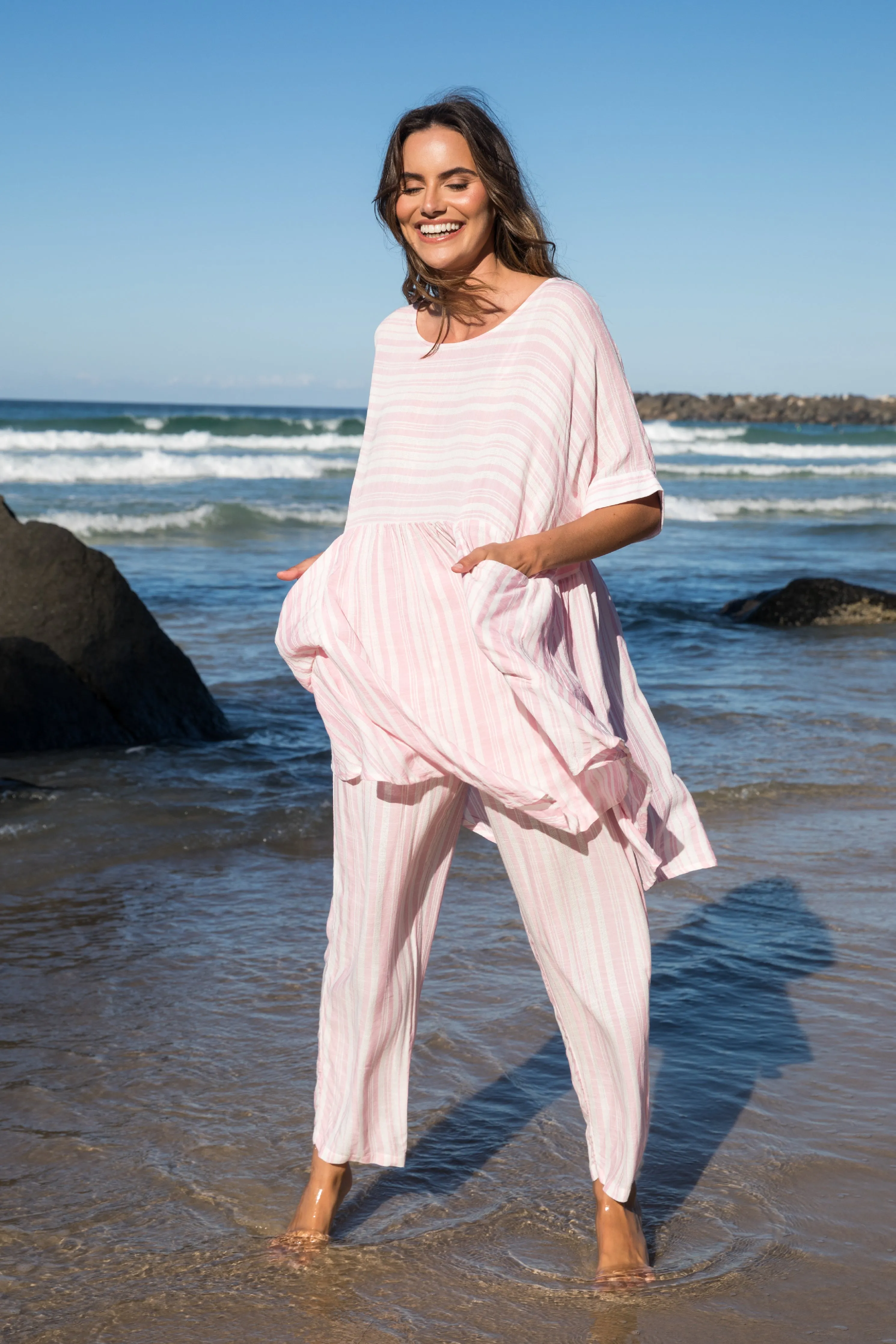 FINAL SALE Beachy Top in Light Pink Stripe