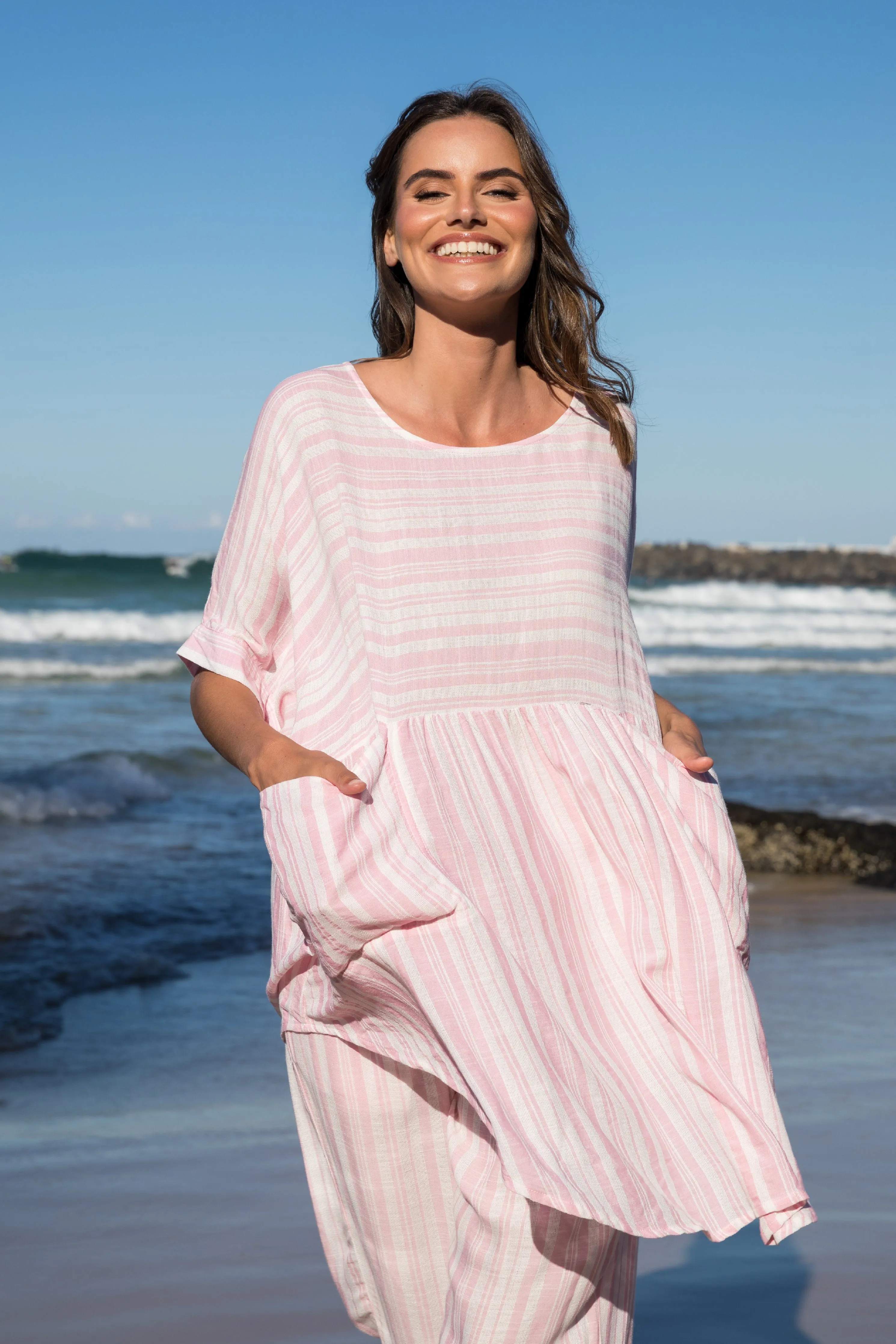 FINAL SALE Beachy Top in Light Pink Stripe