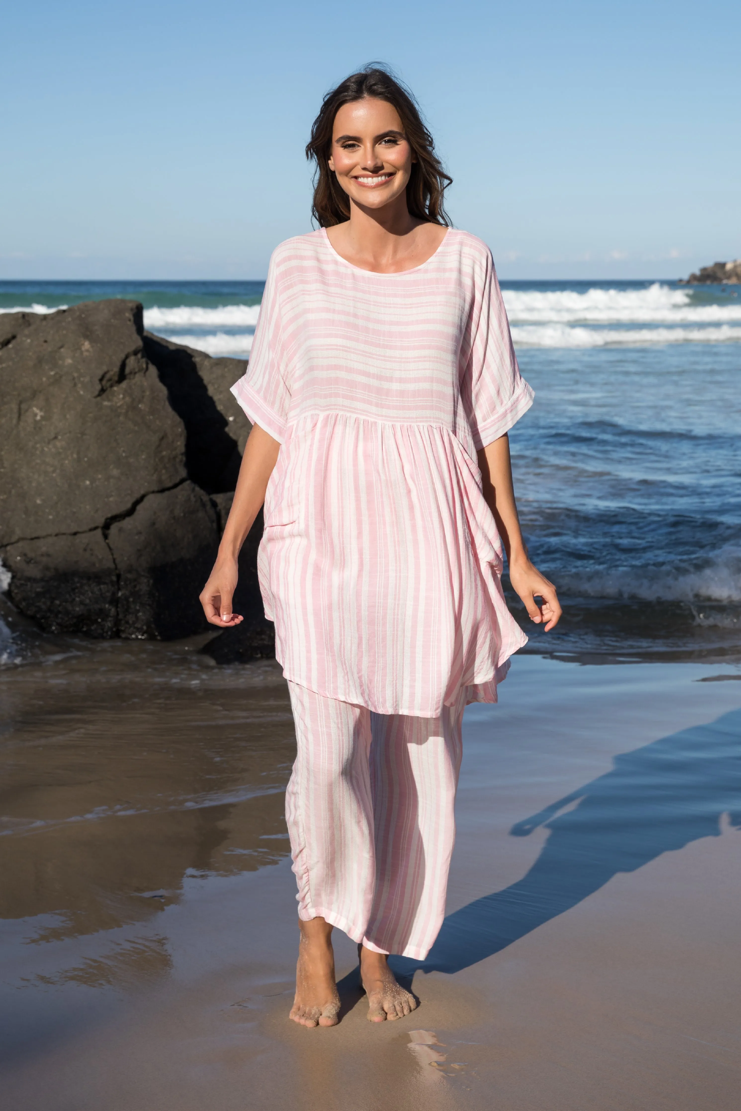 FINAL SALE Beachy Top in Light Pink Stripe