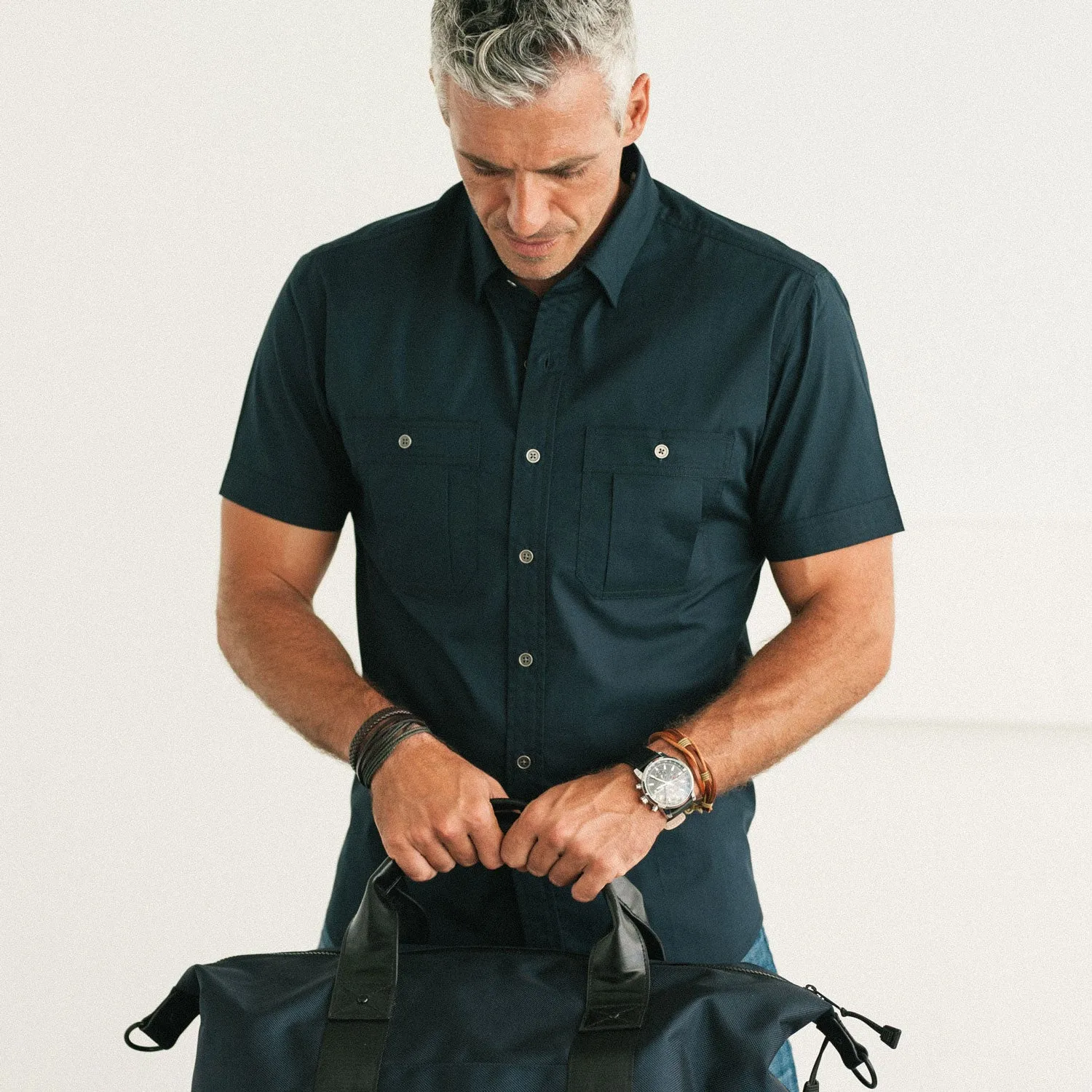 Fixer Short Sleeve Utility Shirt – Dark Navy Cotton Twill