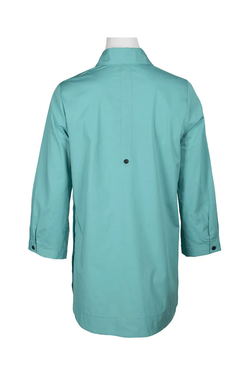 Flair Collared Button-Down Button Side 2 Way Sleeve Pockets Solid Cotton Blend Shirt