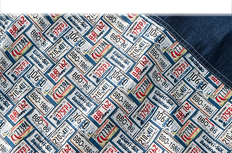 Fun Plate Numbers Denim Patchwork Shirt