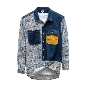 Fun Plate Numbers Denim Patchwork Shirt