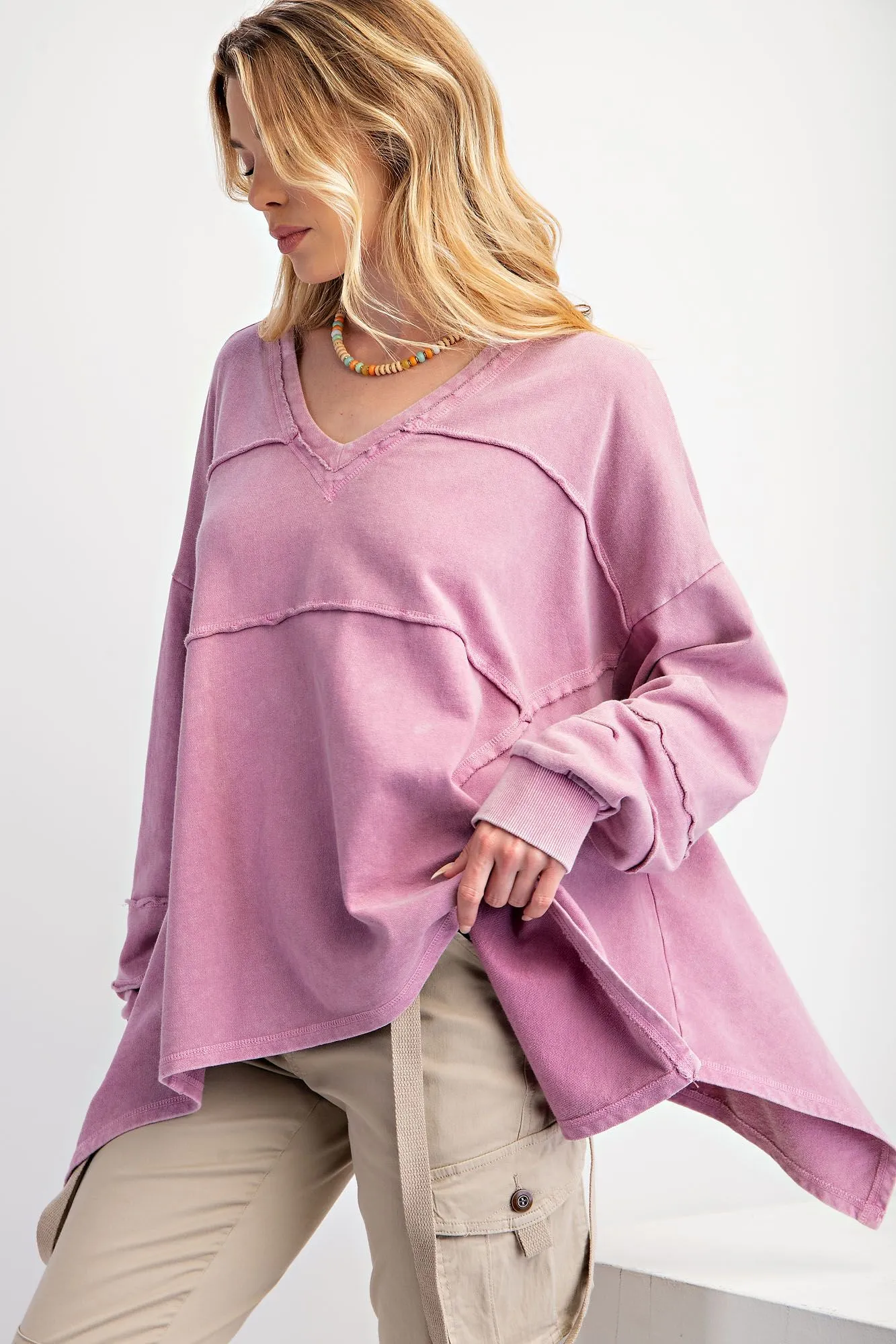 Gabby Oversized Sweater Top - Rose