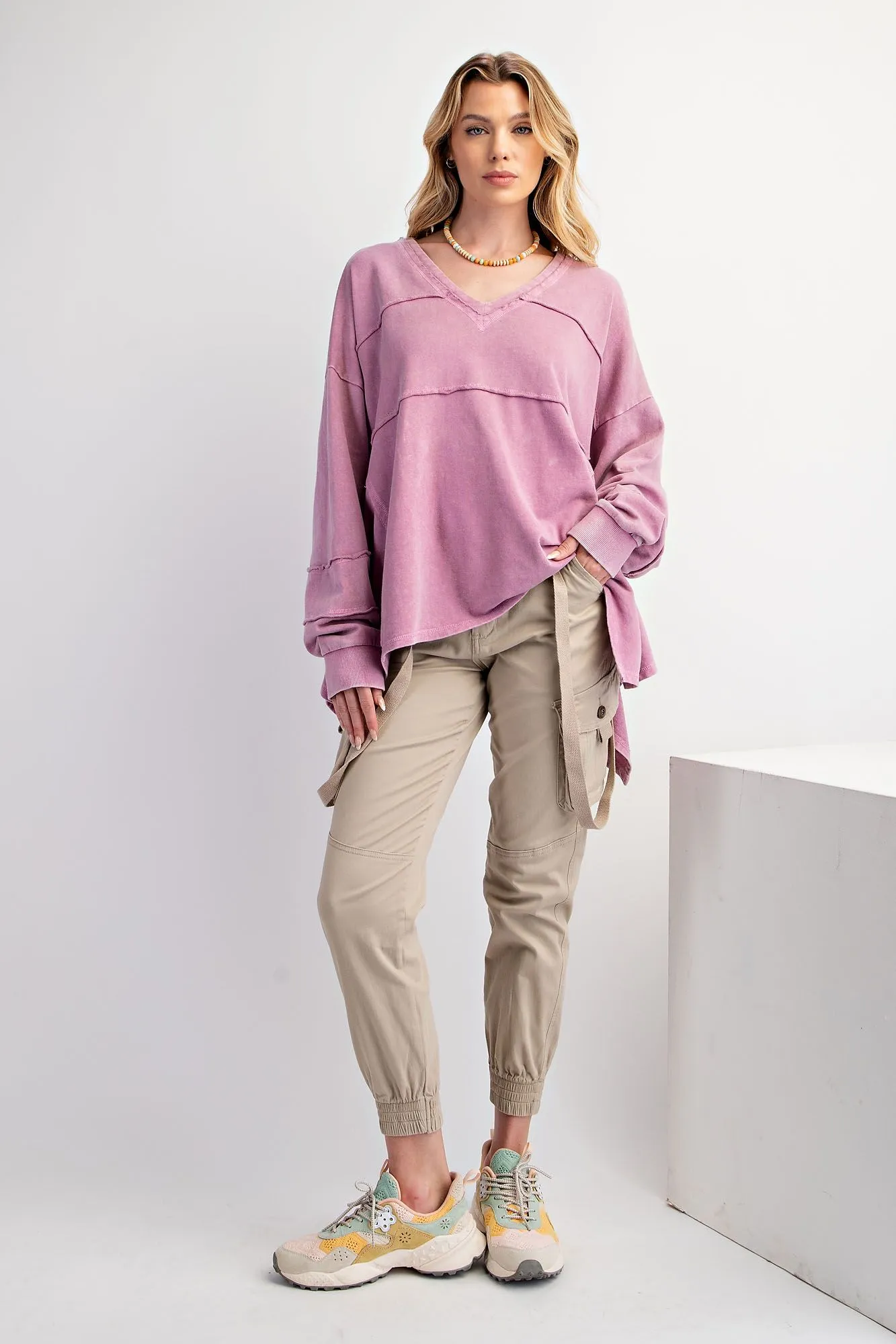 Gabby Oversized Sweater Top - Rose