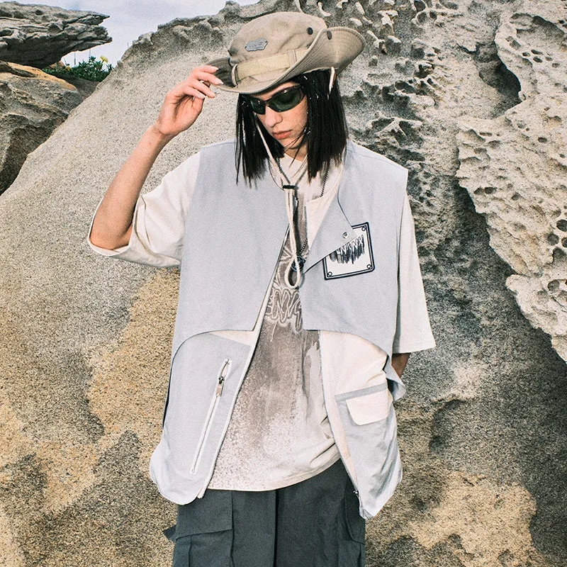 【GENANX2024NEW】Outdoor irregular overlapping patchwork color contrast large pocket vest