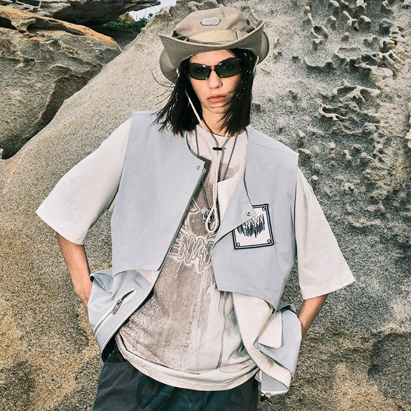 【GENANX2024NEW】Outdoor irregular overlapping patchwork color contrast large pocket vest