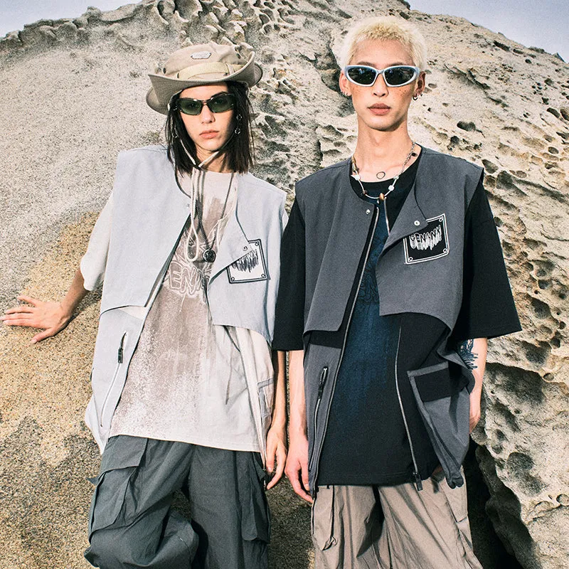 【GENANX2024NEW】Outdoor irregular overlapping patchwork color contrast large pocket vest