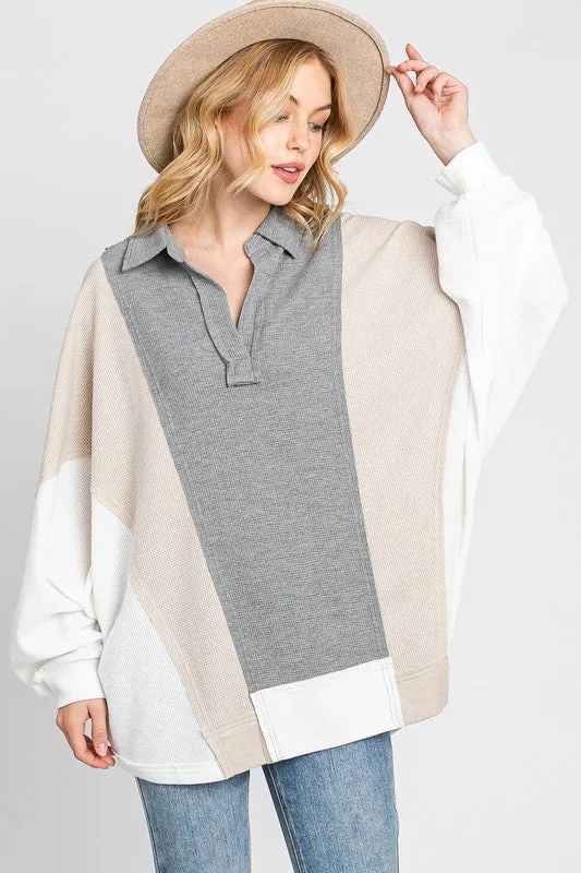 Grey Multi Colorblock Thermal Oversized Top