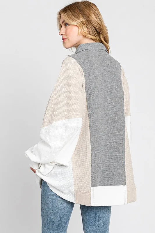 Grey Multi Colorblock Thermal Oversized Top