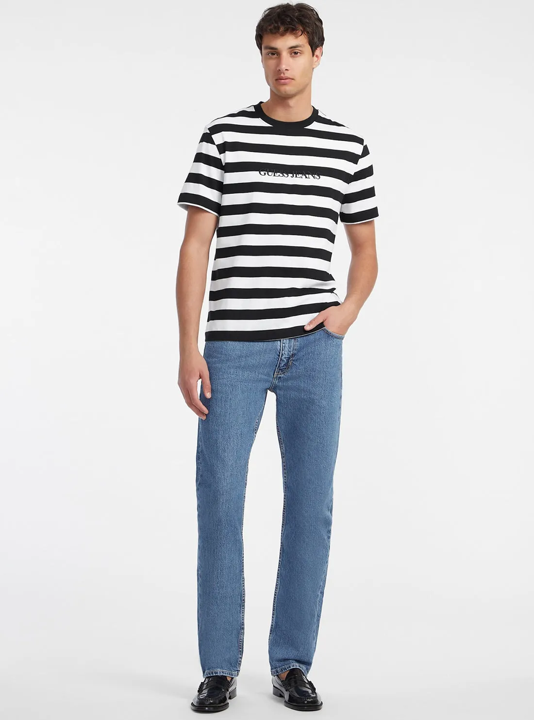 Guess Jeans Black White Striped T-Shirt