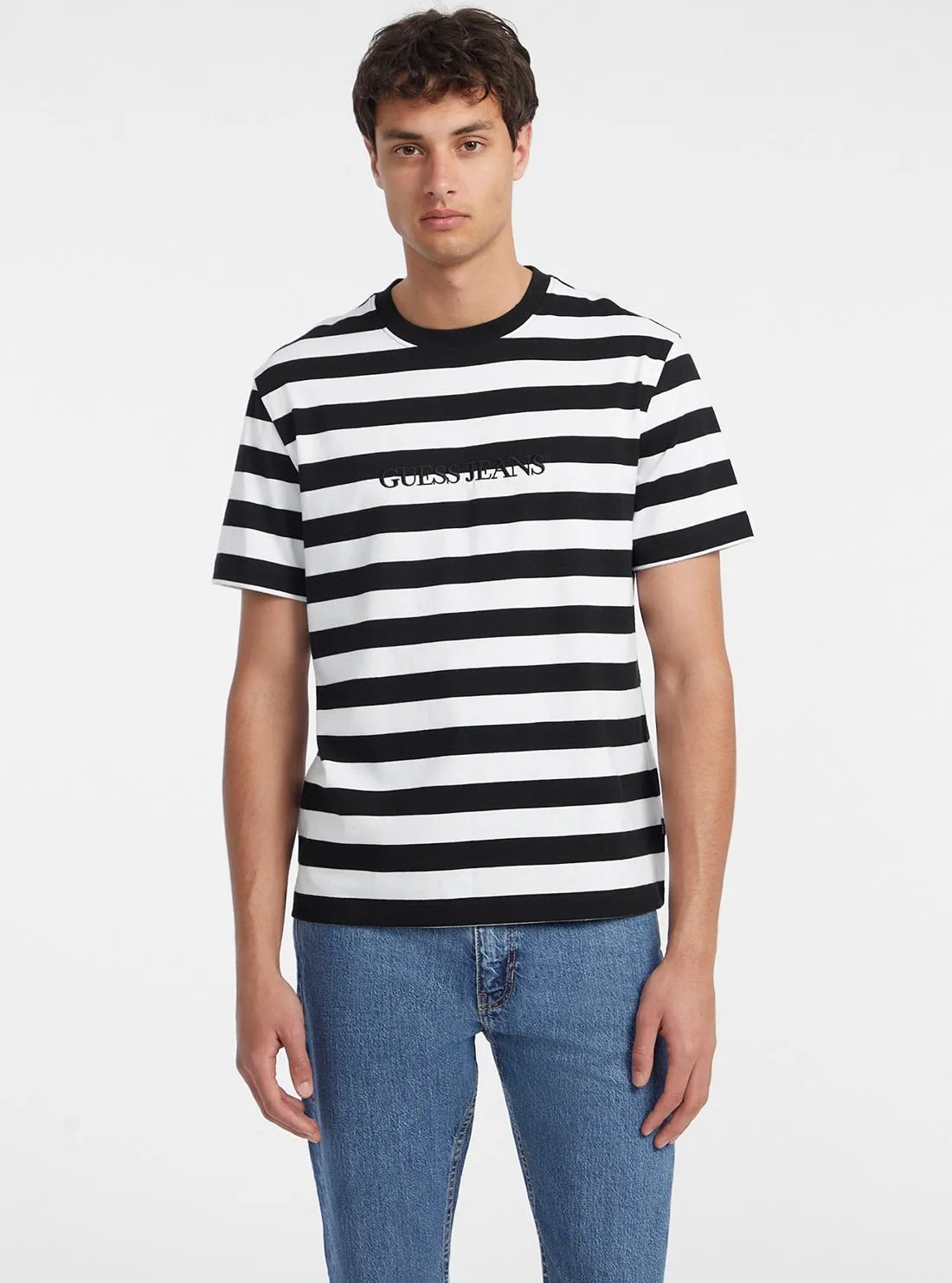 Guess Jeans Black White Striped T-Shirt