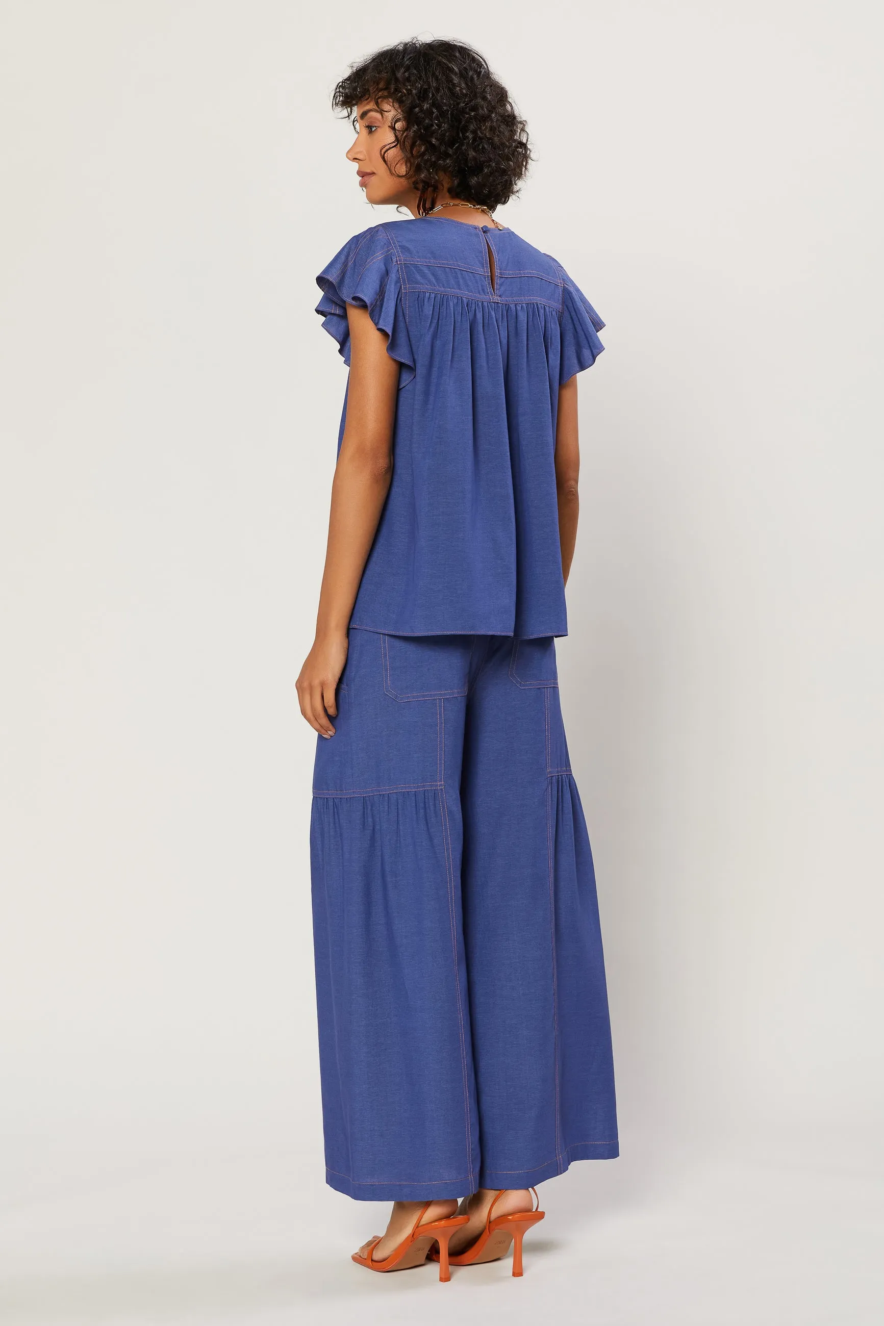 Indigo Ruffled Sleeve Top