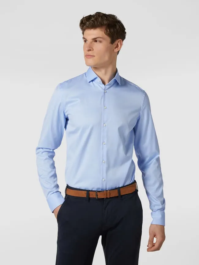 Jake*s Slim Fit Twill Business Shirt with Long Sleeves light blue