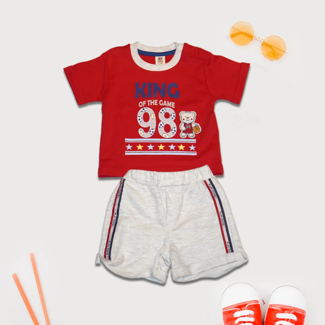 Kids Red T-Shirt and Grey Shorts Set