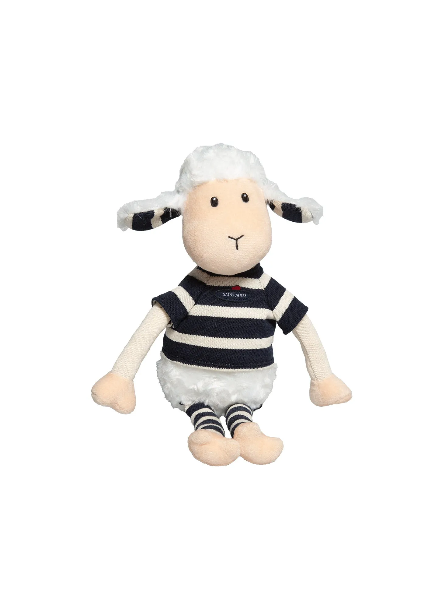 Lamb soft toy - in striped cotton (MARINE/ECRU)