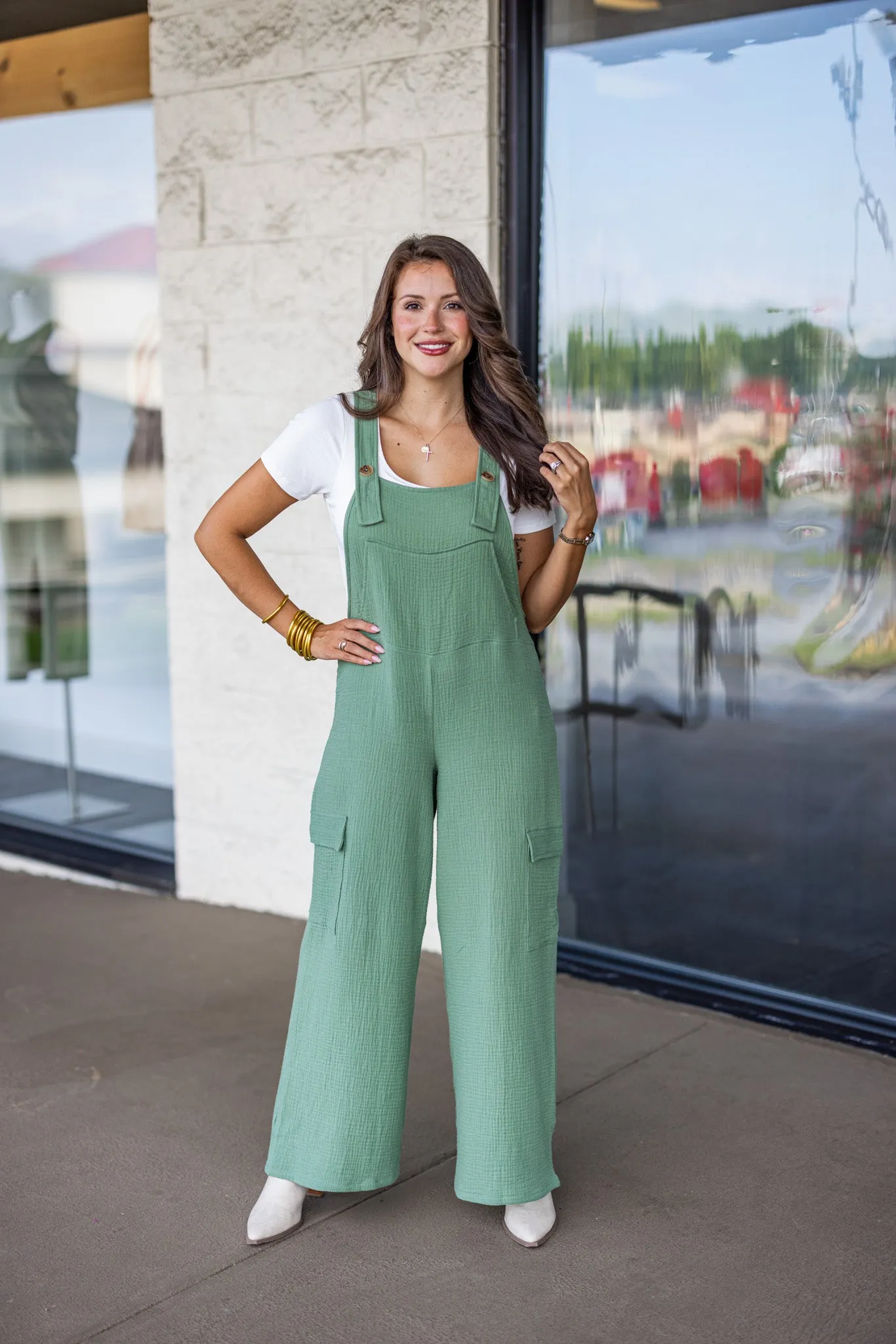 Leaves Falling Olive Gauze Jumpsuit