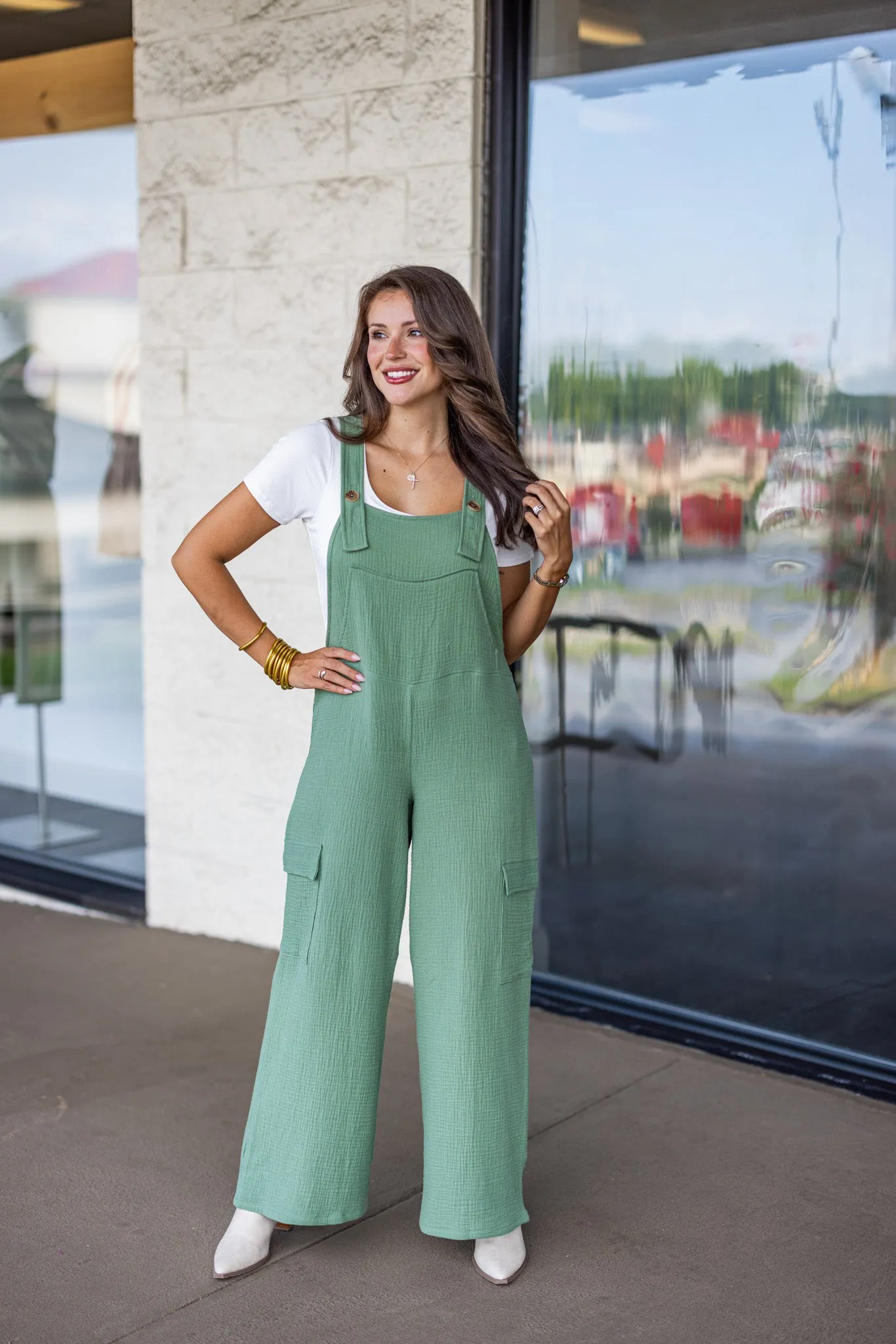 Leaves Falling Olive Gauze Jumpsuit