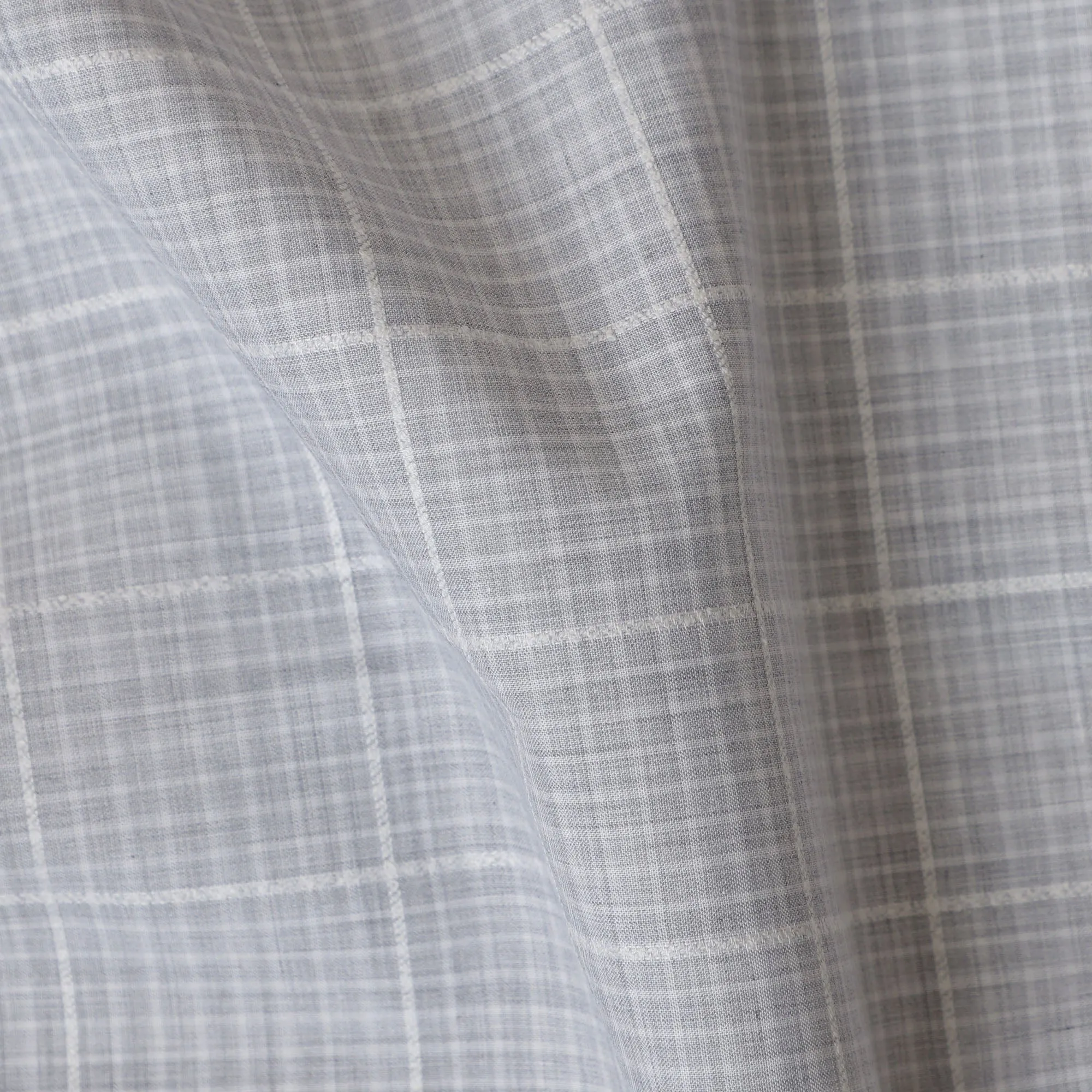 Light Grey and White Plaid 100% Cotton Shirting Fabric, 150 cm Width, Made in Italy-D20487