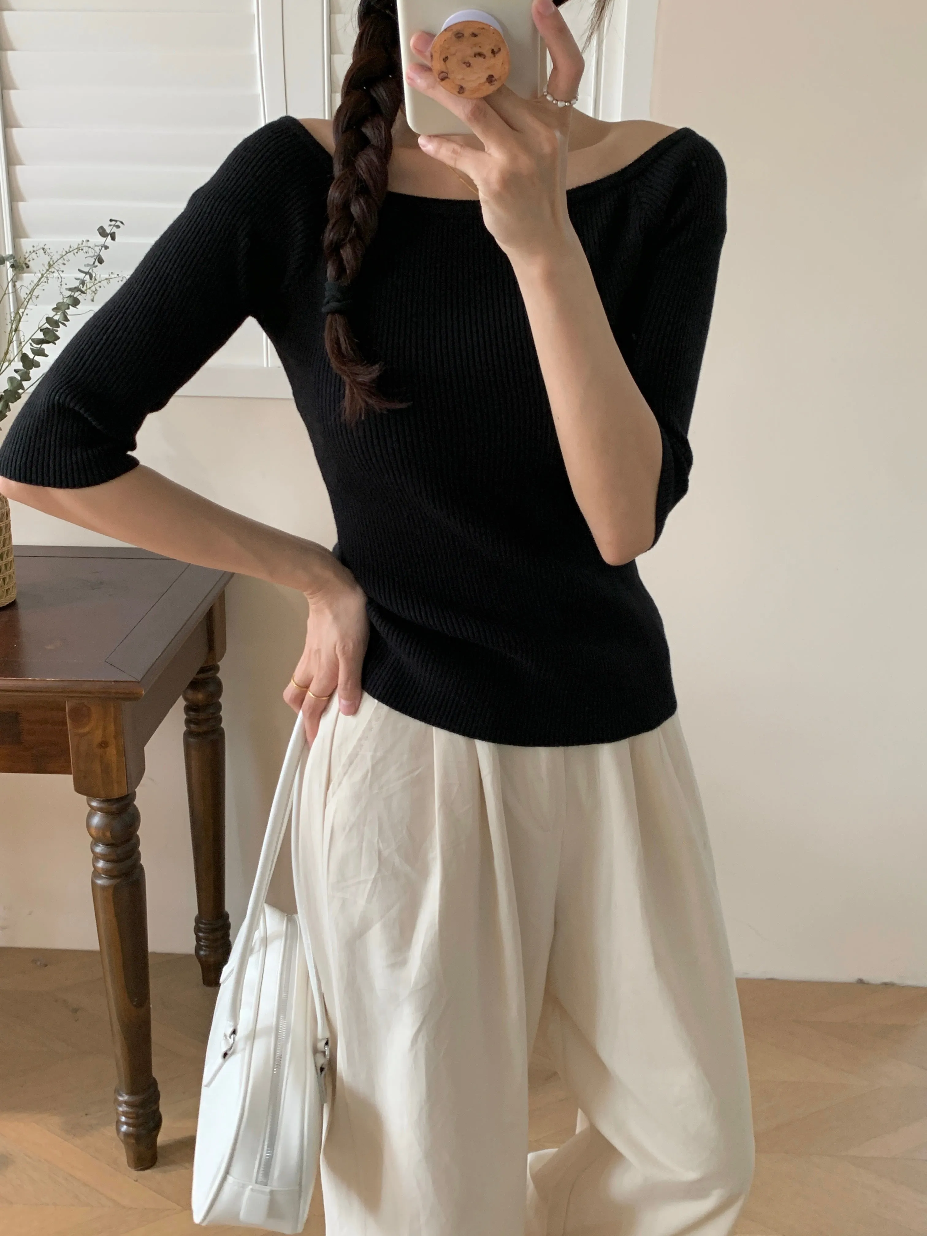 [LM.made] JENNA KNIT QUARTER SLEEVE TOP (Two-way top)