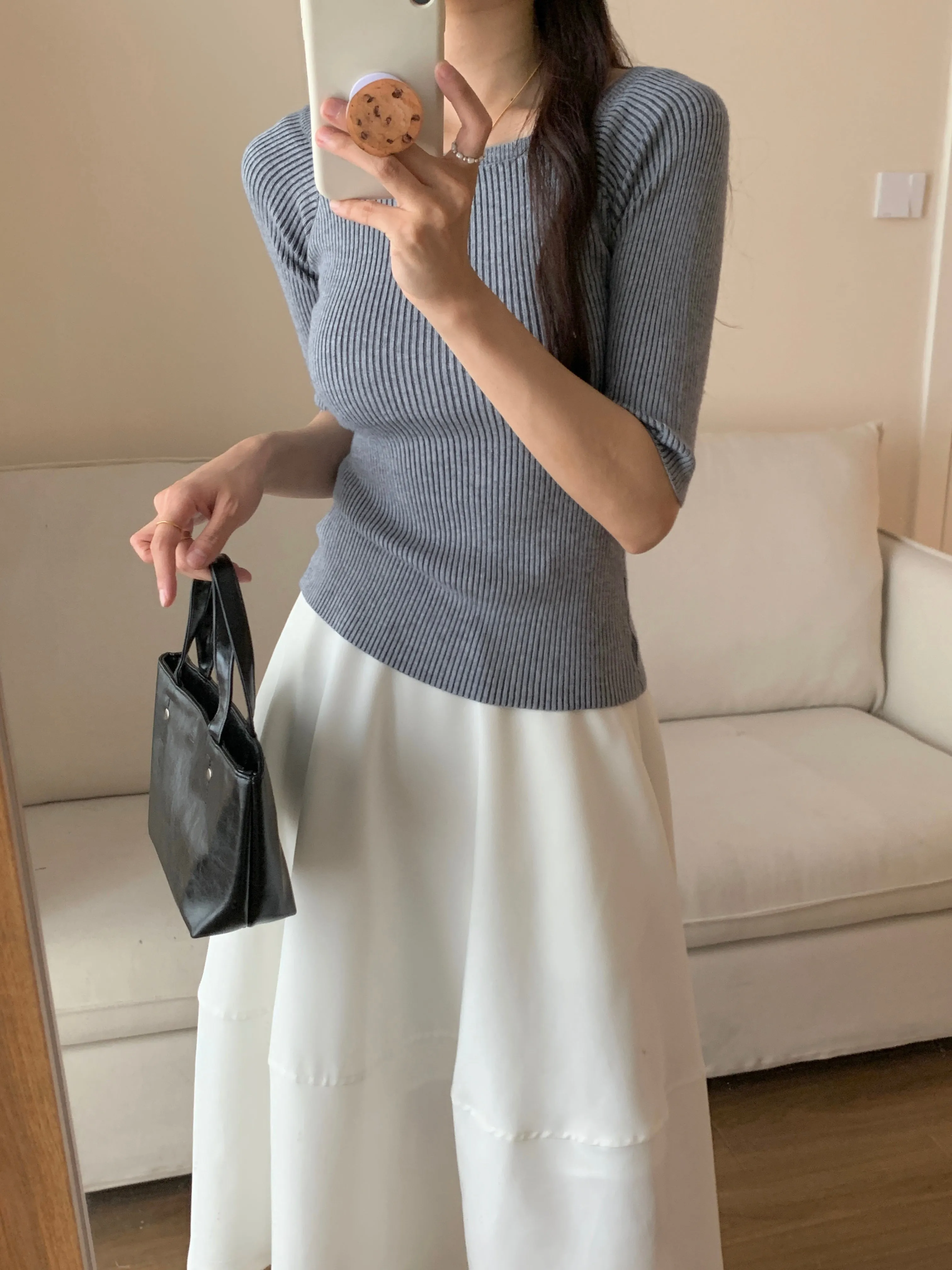 [LM.made] JENNA KNIT QUARTER SLEEVE TOP (Two-way top)