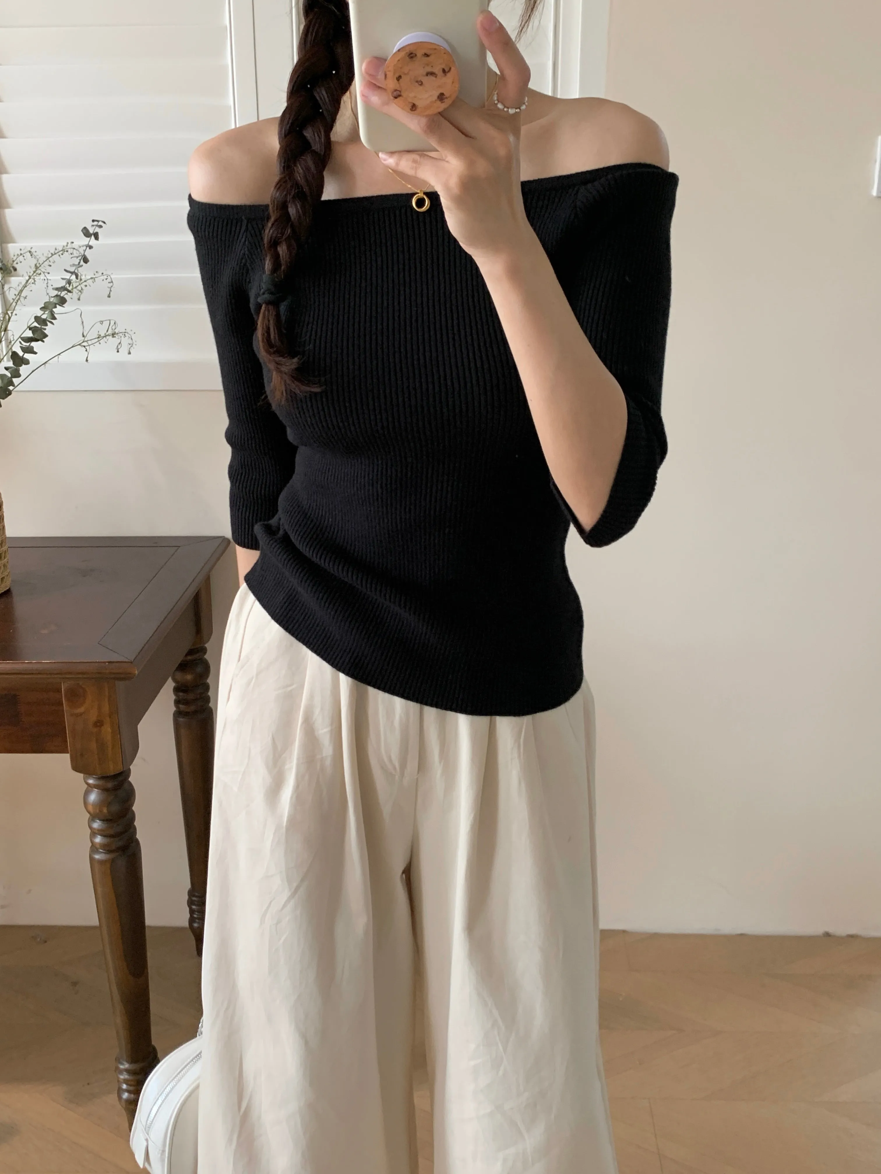 [LM.made] JENNA KNIT QUARTER SLEEVE TOP (Two-way top)