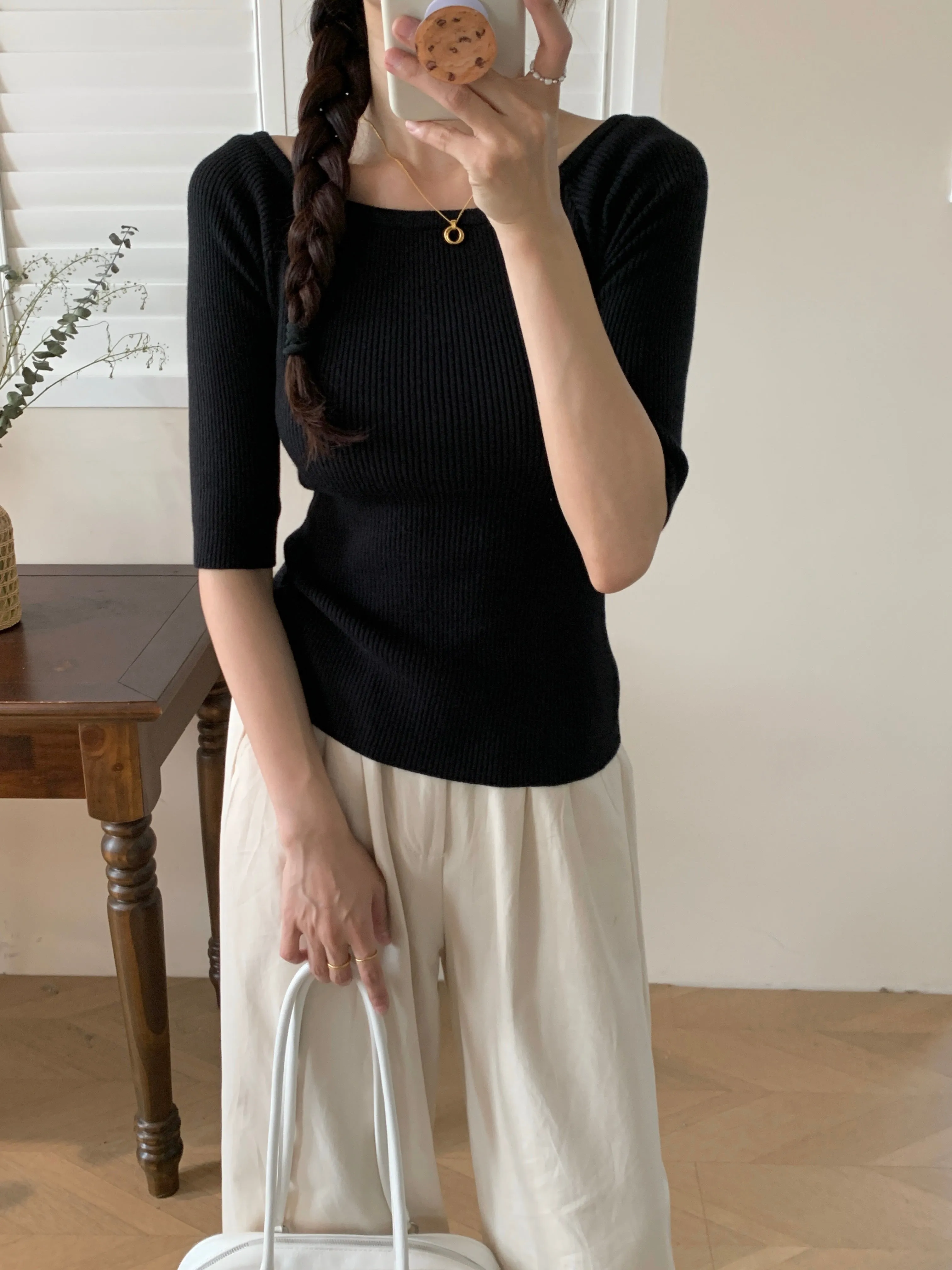 [LM.made] JENNA KNIT QUARTER SLEEVE TOP (Two-way top)