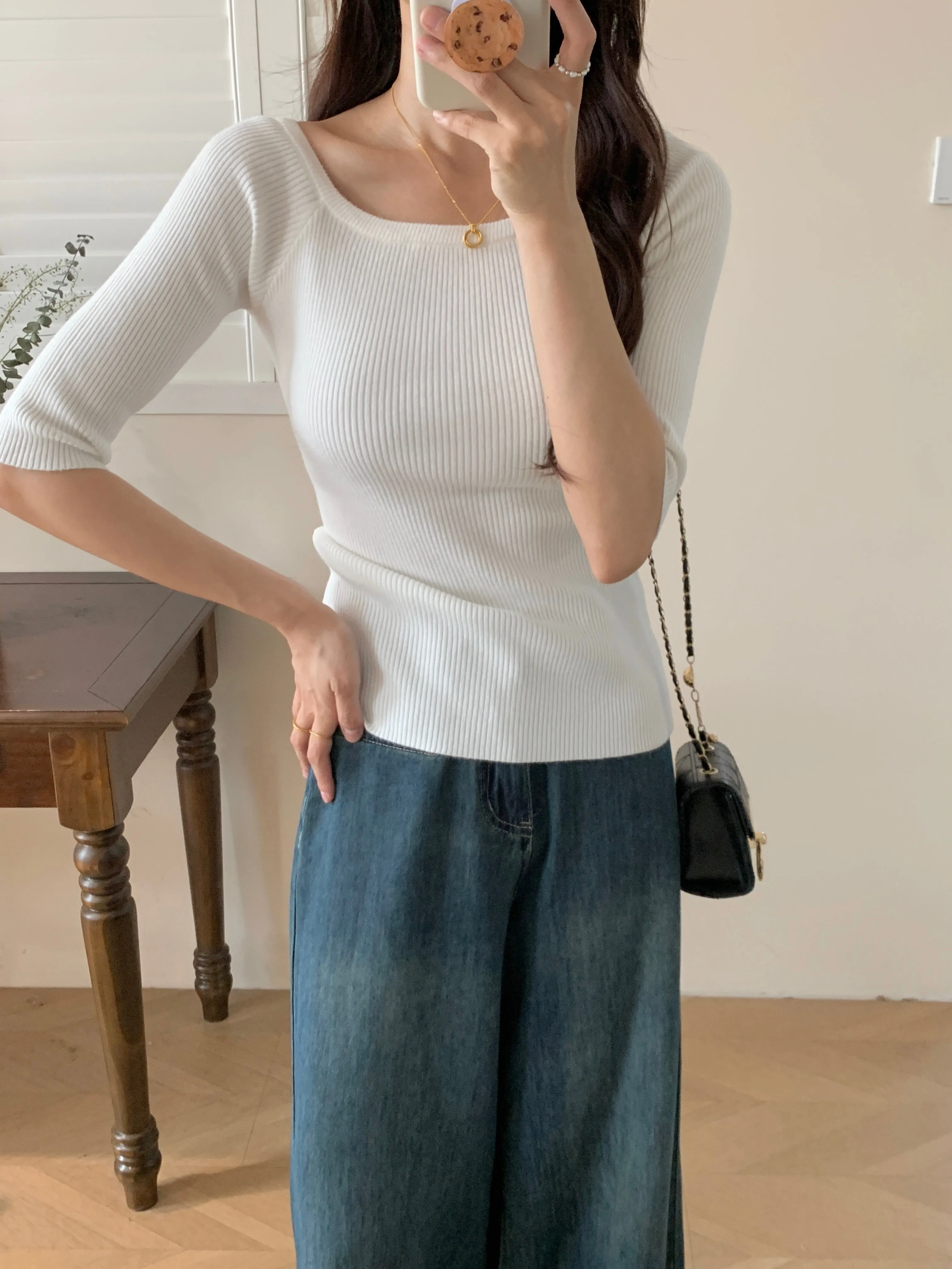 [LM.made] JENNA KNIT QUARTER SLEEVE TOP (Two-way top)