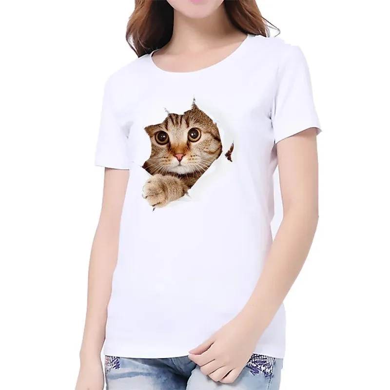 Lovely 3D Cat Print Casual Women T-shirt