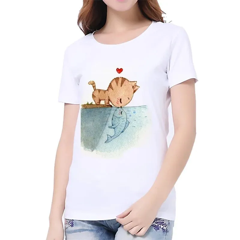 Lovely 3D Cat Print Casual Women T-shirt