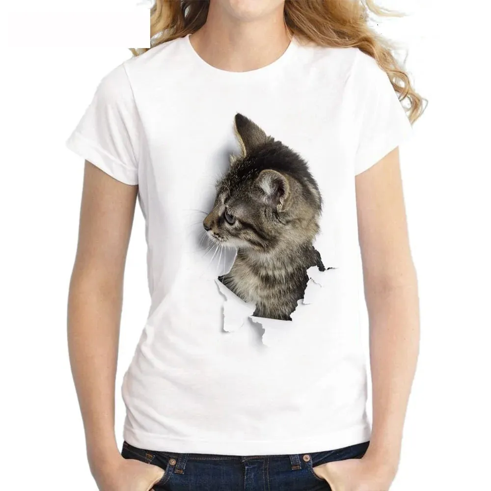 Lovely 3D Cat Print Casual Women T-shirt