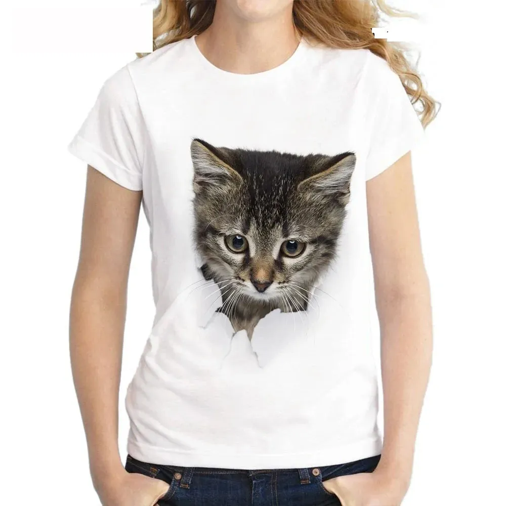 Lovely 3D Cat Print Casual Women T-shirt