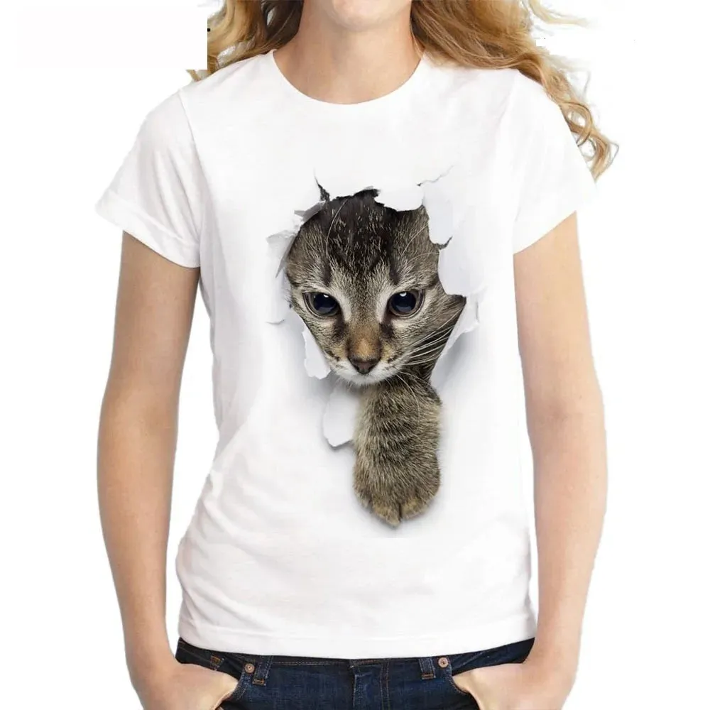 Lovely 3D Cat Print Casual Women T-shirt