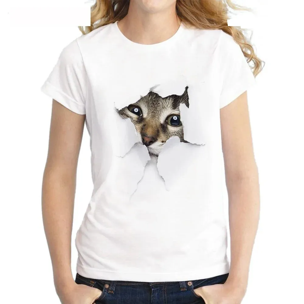 Lovely 3D Cat Print Casual Women T-shirt