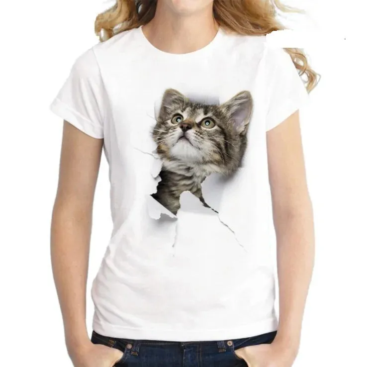 Lovely 3D Cat Print Casual Women T-shirt