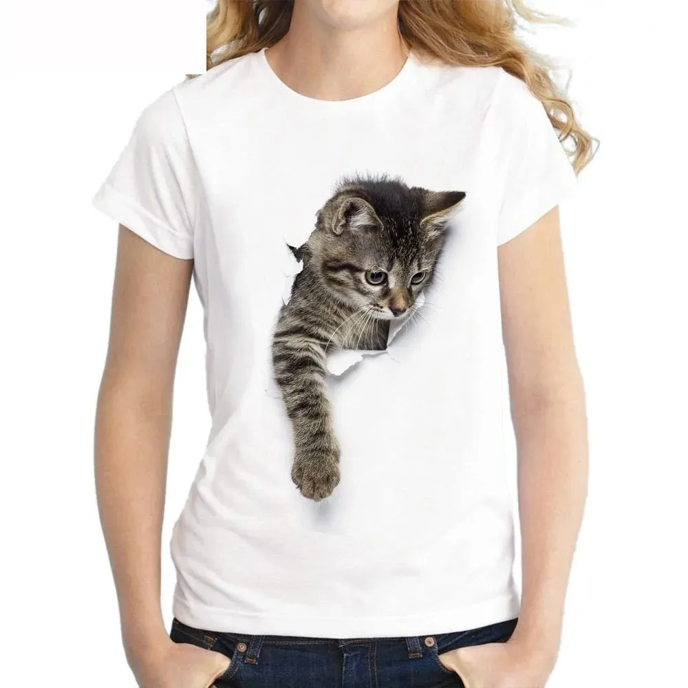 Lovely 3D Cat Print Casual Women T-shirt