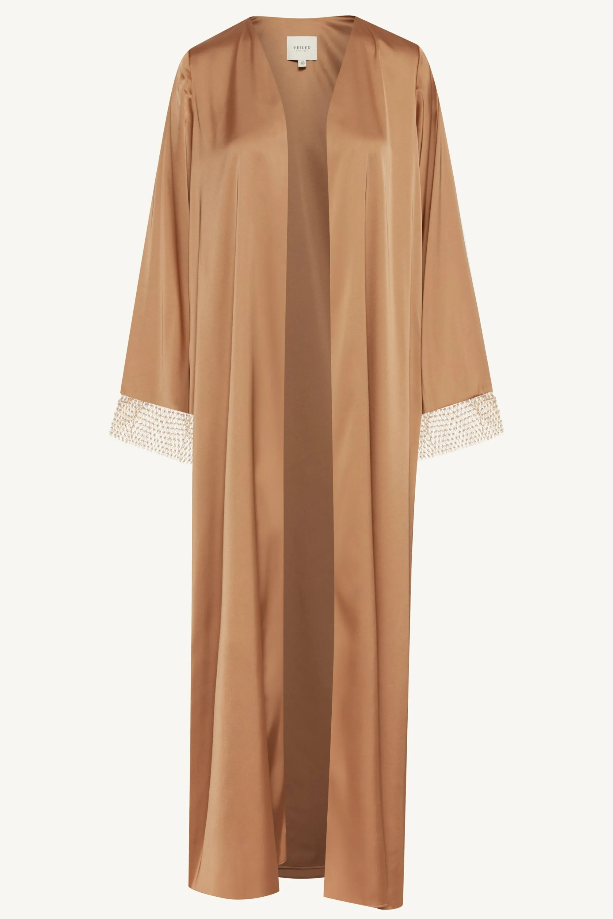 Lyana Crystal Mesh Satin Abaya - Champagne