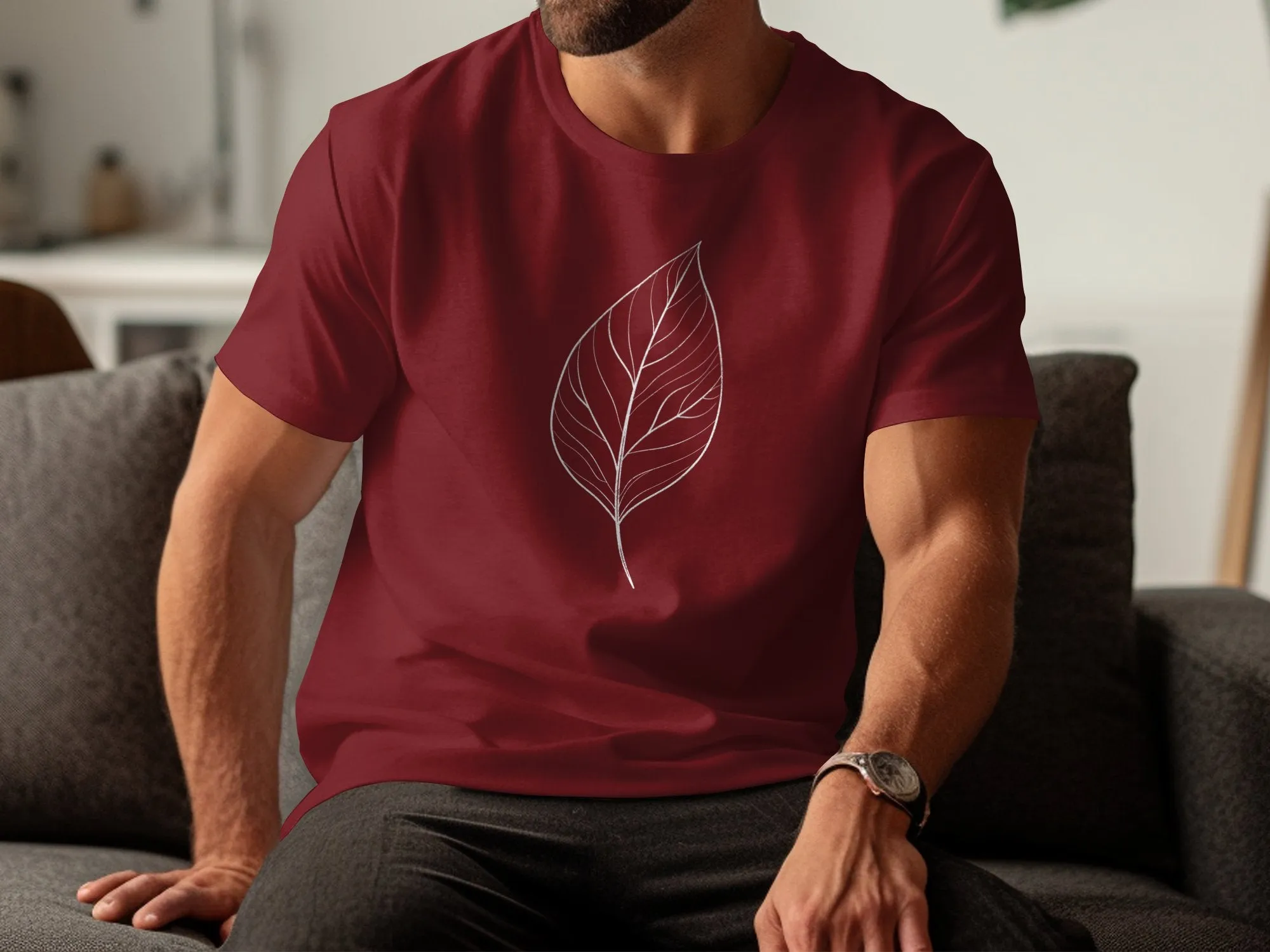 Nature Line Art T-Shirt, Minimalistic Leaf Design Tee, Modern Nature Apparel, Stylish Botanical Shirt, Simple Leaf Art Top, Nature Lover