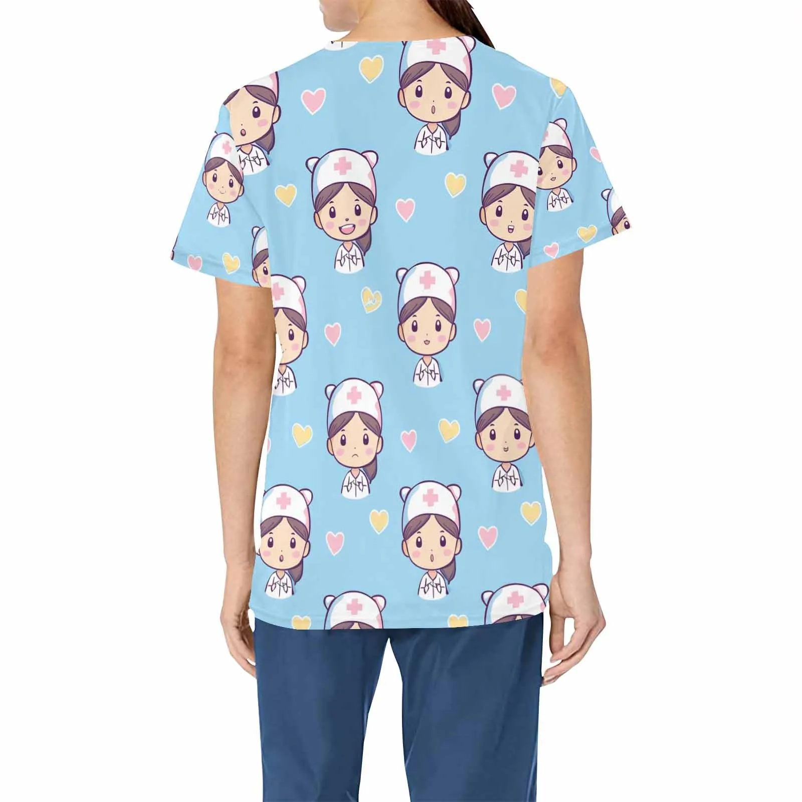 Nurse7  Women's V Neck Scrub Top Nurse Uniform with Deep Front Pockets